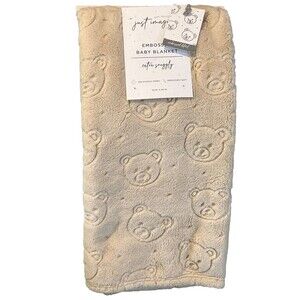 JUST IMAGINE Little Bear Stone Embossed Baby Blanket Soft Fleece Beige New